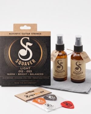 Squaver Acoustic Guitar Combo Pack – Strings Set + Guitar Cleaning Kit + 4 Plectrums | Complete Guitar Care Kit