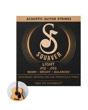 Squaver Acoustic Guitar Strings – Light Gauge (.012–.053) 80/20 Bronze, Premium Tone, Long Lasting & Stable Tuning