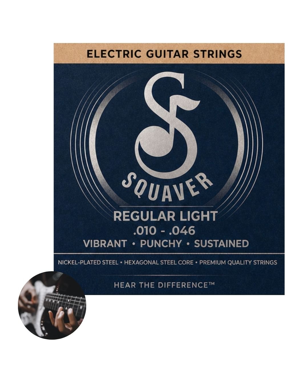 Squaver Electric Guitar Strings – Regular Light Gauge (.010 – .046) – Nickel-Plated Steel
