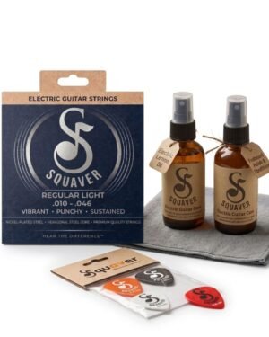 Squaver Electric Guitar Combo Pack – Electric Strings Set + Guitar Cleaning Kit + 4 Plectrums | Complete Guitar Care Kit