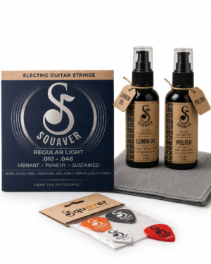 Squaver Electric Guitar Combo Pack – Electric Strings Set + Guitar Cleaning Kit + 4 Plectrums | Complete Guitar Care Kit