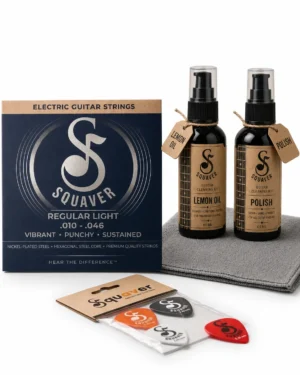 Squaver Electric Guitar Combo Pack – Electric Strings Set + Guitar Cleaning Kit + 4 Plectrums | Complete Guitar Care Kit