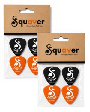 Squaver Guitar Plectrums for Lead Guitar, Pack of 8, 0.96 mm and 1.20 mm, Black and Orange, Non-Slip, Hard Thick