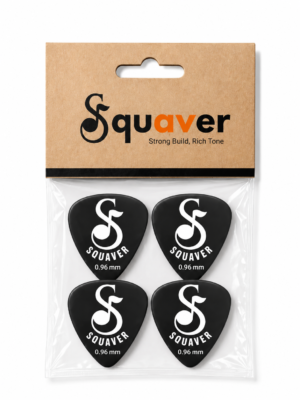Squaver Guitar Plectrums, Black, 0.96 mm, Hard Thick, Pack of 4