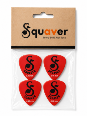 Squaver Guitar Plectrum, Red, 0.46 mm, Thin, pack of 4, for Rhythm and Acoustic Playing
