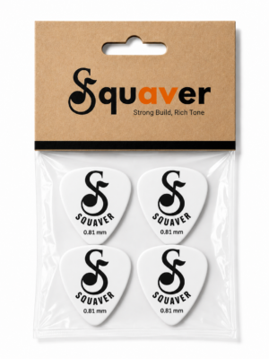 Squaver Guitar Picks, White, 0.81mm Medium Thickness, Non-Slip, for Lead and Rhythm Playing, Pack of 4