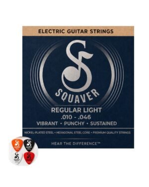 Electric Guitar Strings Regular Light .010-.046 with Picks | Nickel-Plated Steel, Hexagonal Steel Core, 4 Plectrums Included, Vibrant & Punchy Tone, Sustained Sound